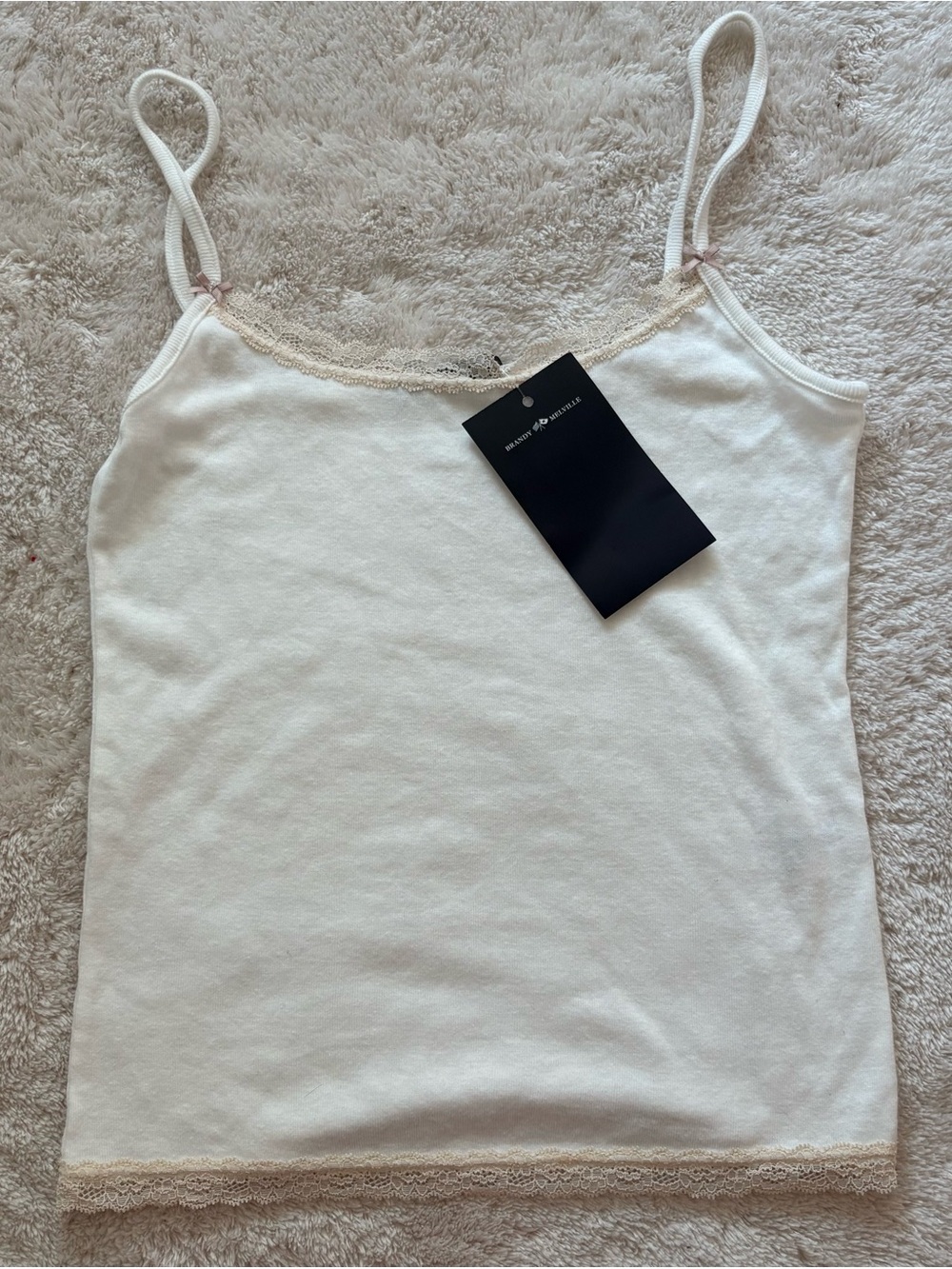 Brandy Melville Cream-Trim White Camisole with Pink Bow